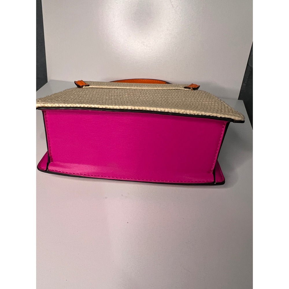Aldo Floral Embroidered Straw Satchel Bag Colorblock Pink Orange Top Handle - Picture 6 of 11